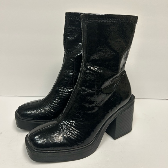 Kenneth Cole Ankle Boots Women 6 Black Chunky Amber Square Toe Pull On Y2k 90s - Picture 3 of 10